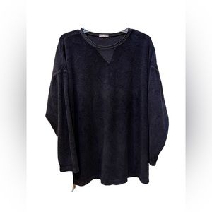 Vintage Russ Berens Terry Cloth Black Pull over Long Sleeve Shirt M